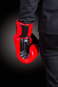 Hands of boxing gloves